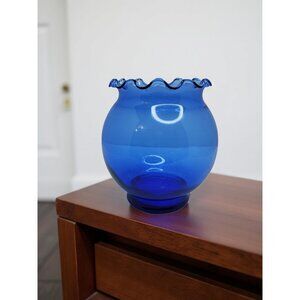 vintage cobalt blue footed ruffled rim retro glass vase